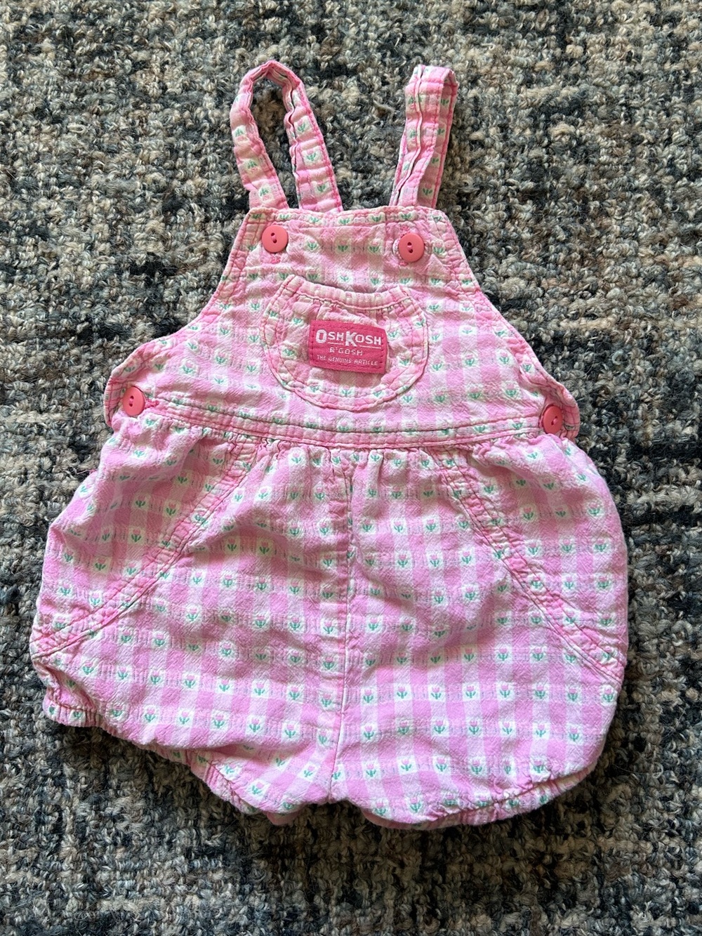 ·OshKosh· B'Gosh Vestsak Vintage Pink Floral Gingham Baby Onesie Romper